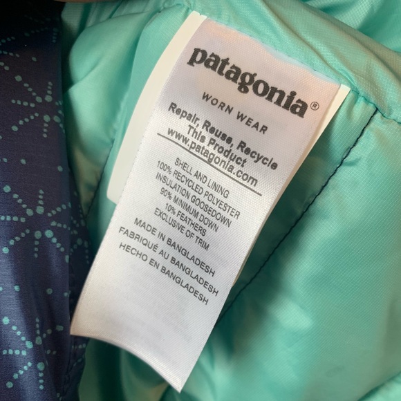 Patagonia Down Sweater Hoodie Jacket Blue Snowflakes NEW WITH TAGS Small Women’s - Picture 8 of 8